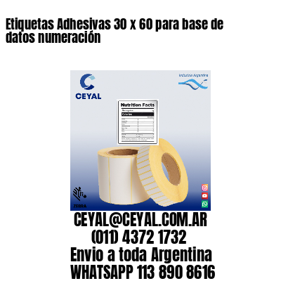 Etiquetas Adhesivas 30 x 60 para base de datos numeración