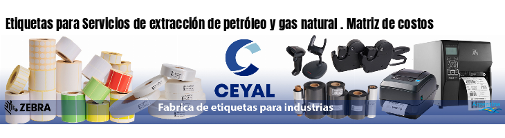 Etiquetas para Servicios de extracción de petróleo y gas natural . Matriz de costos