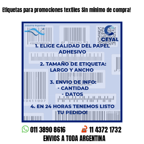 Etiquetas para promociones textiles Sin mínimo de compra!