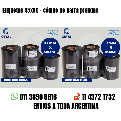 Etiquetas 45x80 - código de barra prendas