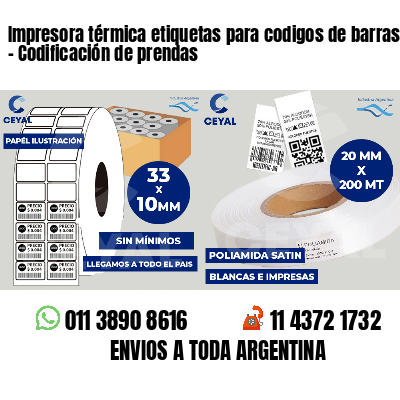 Impresora térmica etiquetas para codigos de barras   - Codificación de prendas
