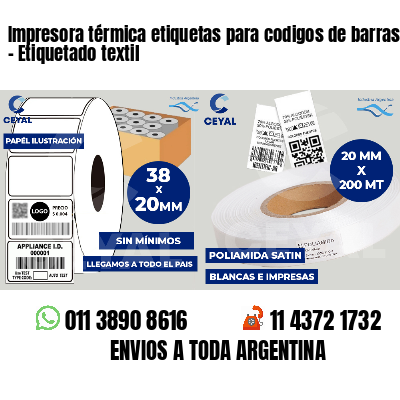 Impresora térmica etiquetas para codigos de barras   - Etiquetado textil