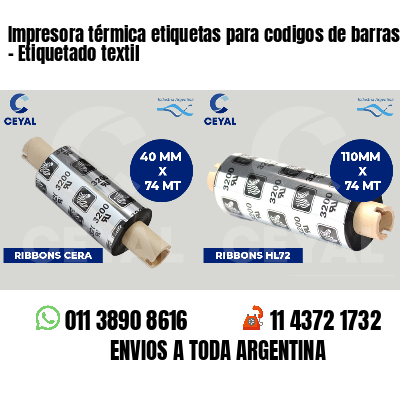 Impresora térmica etiquetas para codigos de barras   - Etiquetado textil