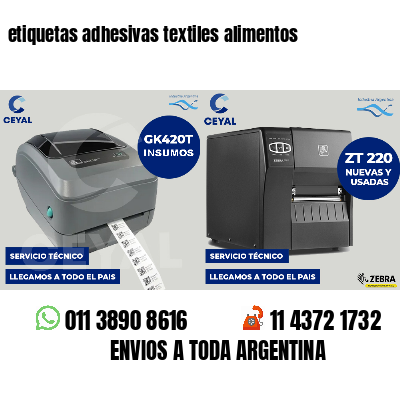 etiquetas adhesivas textiles alimentos