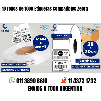 10 rollos de 1000 Etiquetas Compatibles Zebra 