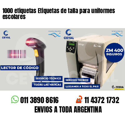 1000 etiquetas Etiquetas de talla para uniformes escolares
