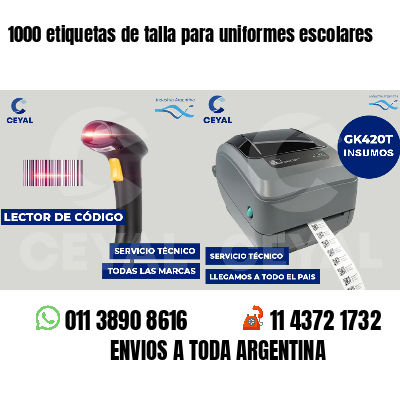 1000 etiquetas de talla para uniformes escolares