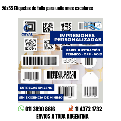 20x55 Etiquetas de talla para uniformes escolares