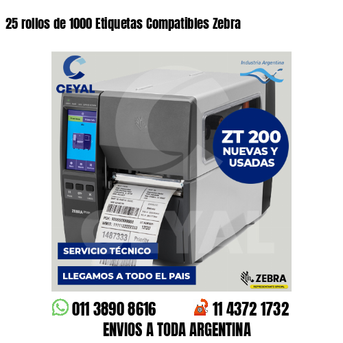 25 rollos de 1000 Etiquetas Compatibles Zebra 