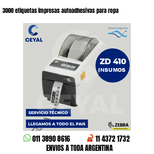 3000 etiquetas impresas autoadhesivas para ropa