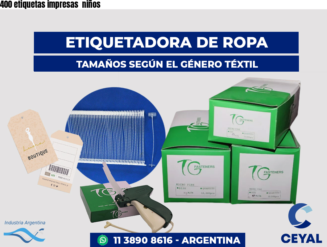 400 etiquetas impresas  niños