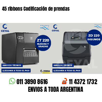 45 ribbons Codificación de prendas