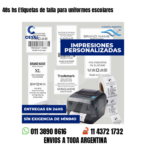 48s hs Etiquetas de talla para uniformes escolares