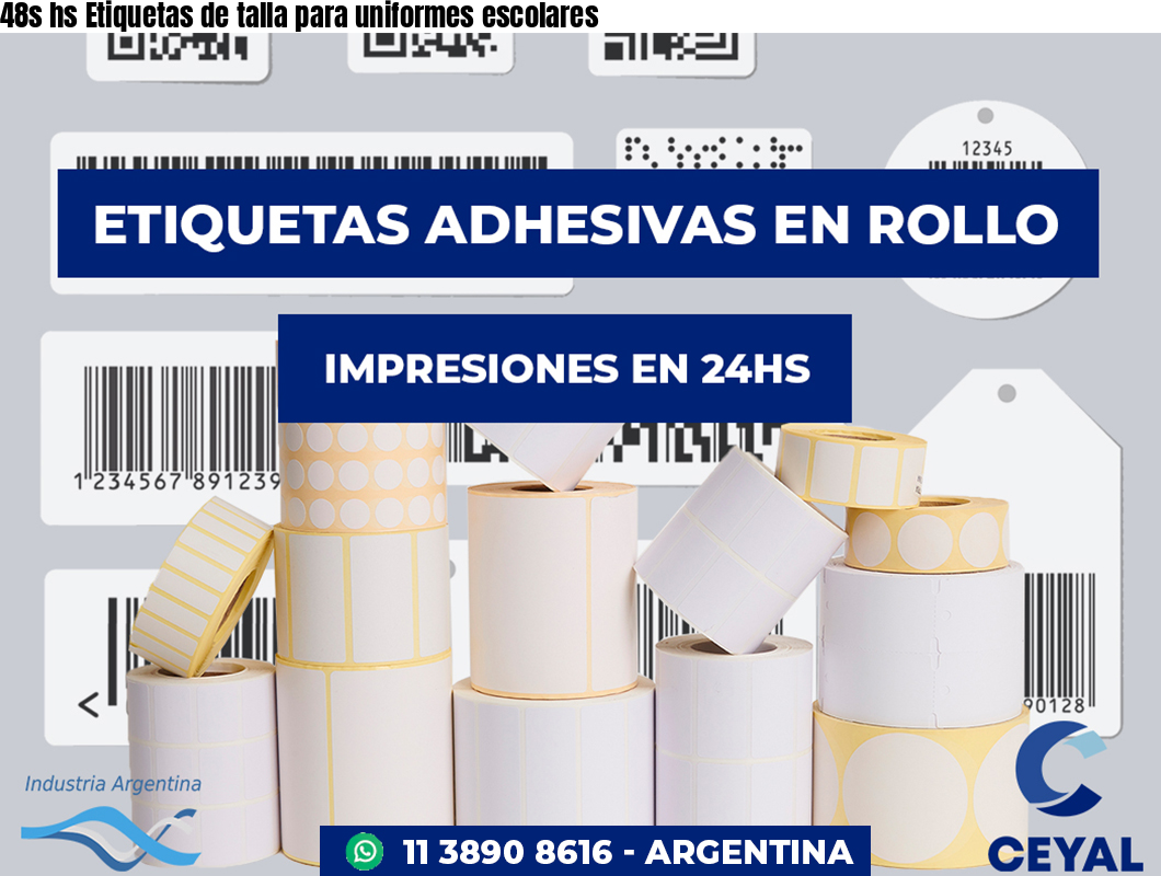 48s hs Etiquetas de talla para uniformes escolares