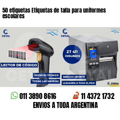 50 etiquetas Etiquetas de talla para uniformes escolares