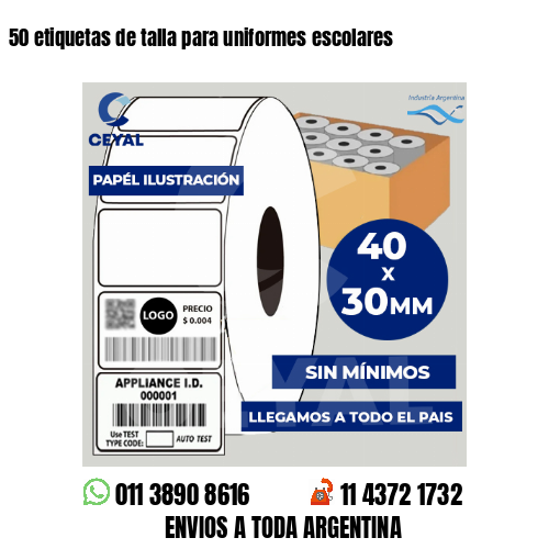50 etiquetas de talla para uniformes escolares