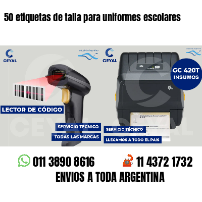 50 etiquetas de talla para uniformes escolares