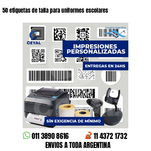 50 etiquetas de talla para uniformes escolares