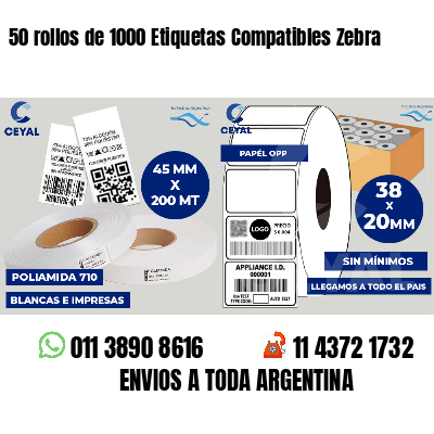 50 rollos de 1000 Etiquetas Compatibles Zebra 