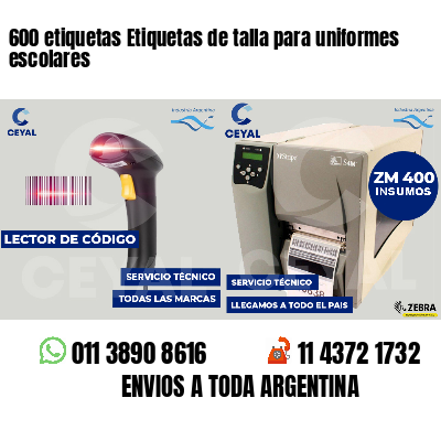 600 etiquetas Etiquetas de talla para uniformes escolares