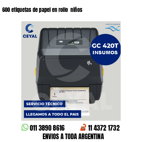 600 etiquetas de papel en rollo  niños
