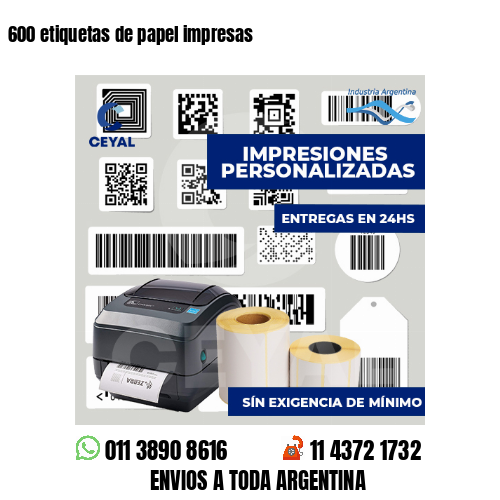 600 etiquetas de papel impresas