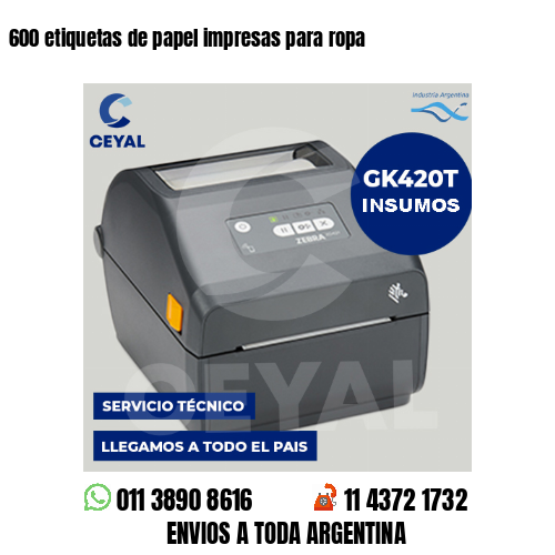 600 etiquetas de papel impresas para ropa