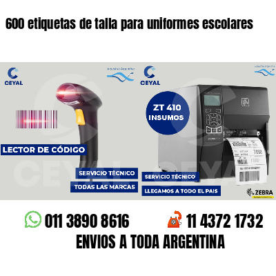 600 etiquetas de talla para uniformes escolares
