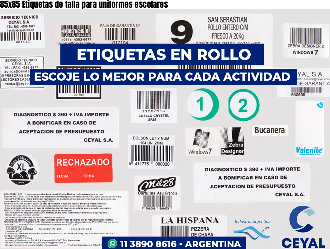85x85 Etiquetas de talla para uniformes escolares