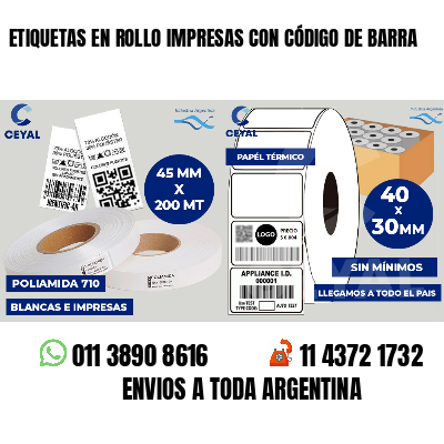 ETIQUETAS EN ROLLO IMPRESAS CON CÓDIGO DE BARRA