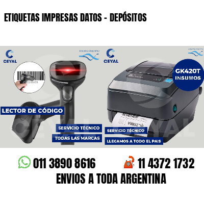 ETIQUETAS IMPRESAS DATOS - DEPÓSITOS