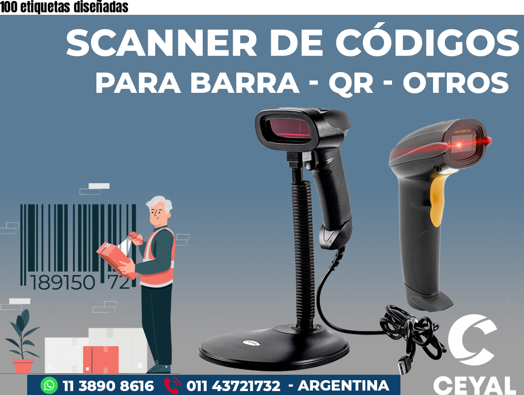100 etiquetas diseñadas