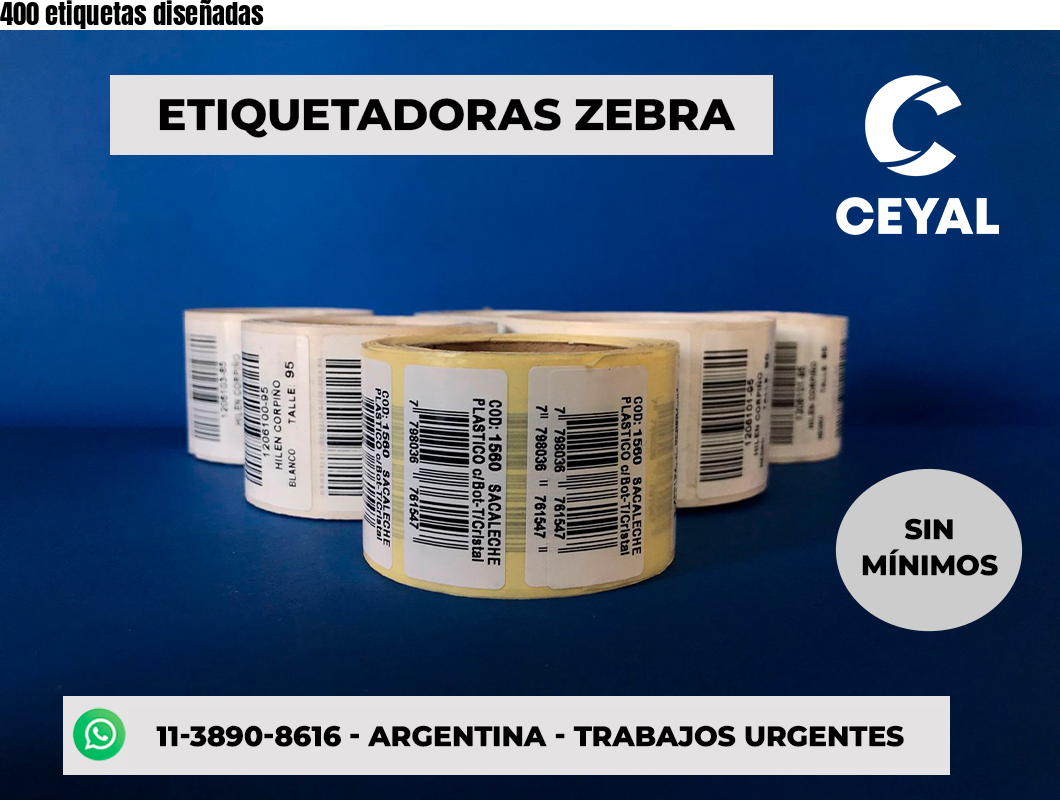 400 etiquetas diseñadas