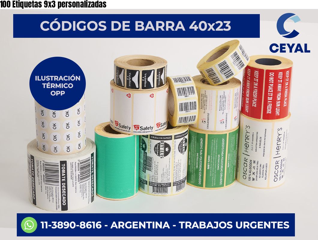 100 Etiquetas 9×3 personalizadas