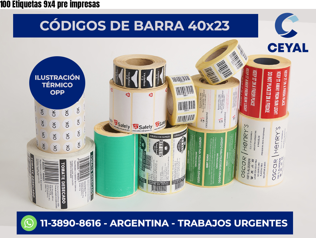 100 Etiquetas 9×4 pre impresas