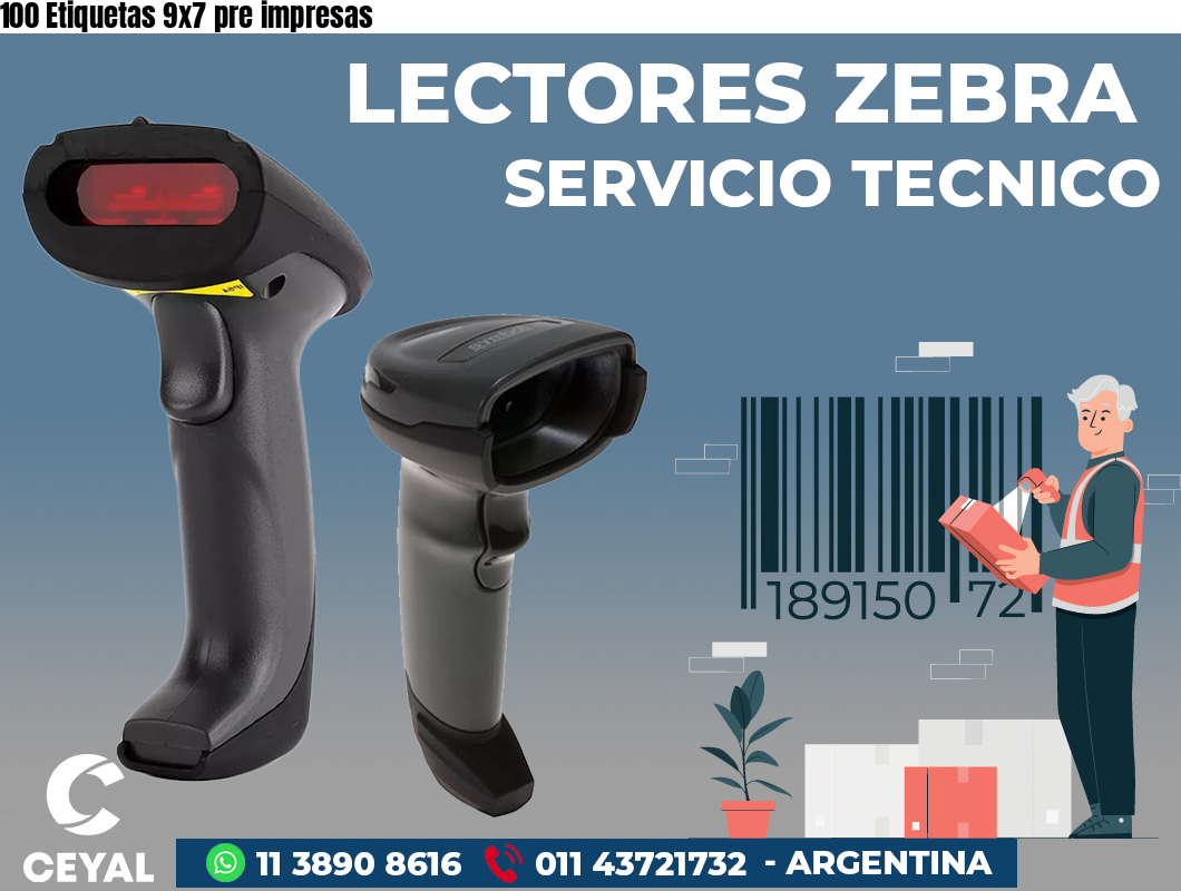 100 Etiquetas 9x7 pre impresas