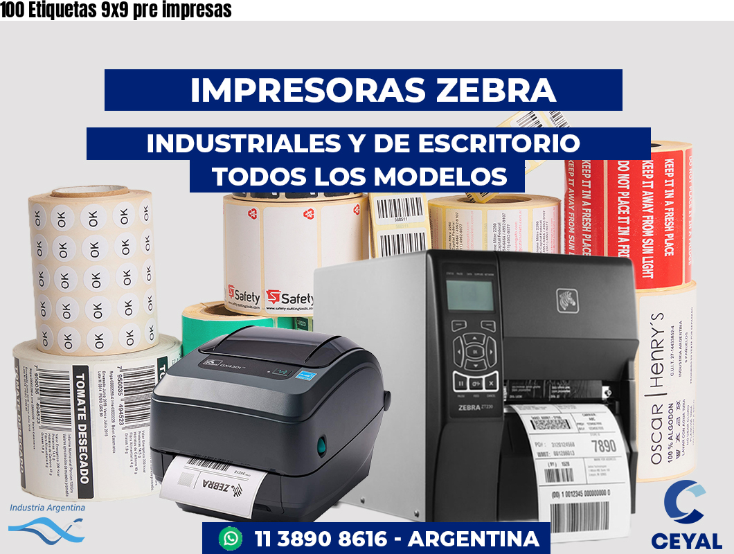 100 Etiquetas 9x9 pre impresas