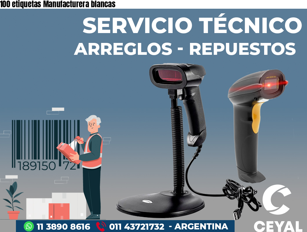 100 etiquetas Manufacturera blancas
