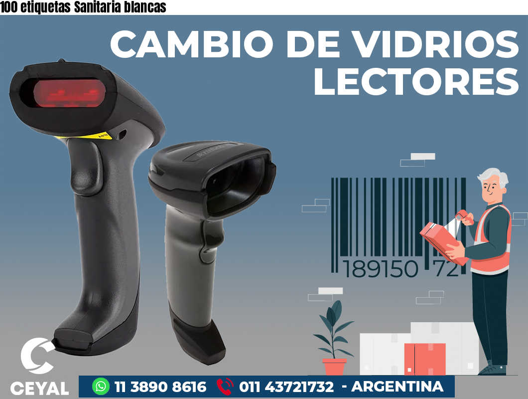 100 etiquetas Sanitaria blancas
