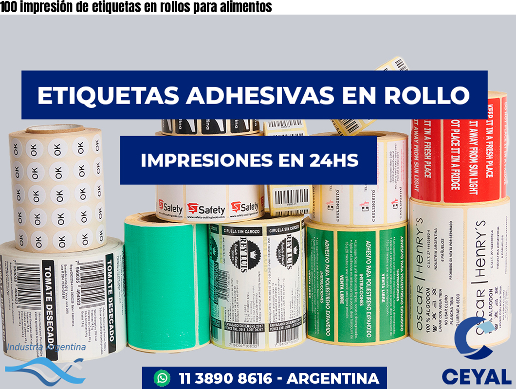 100 impresión de etiquetas en rollos para alimentos