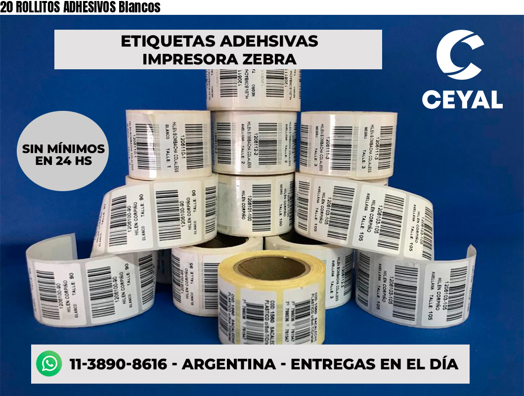 20 ROLLITOS ADHESIVOS Blancos