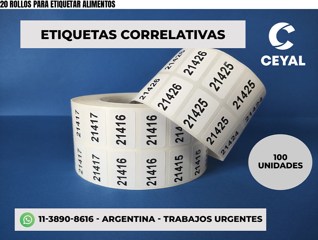 20 ROLLOS PARA ETIQUETAR ALIMENTOS