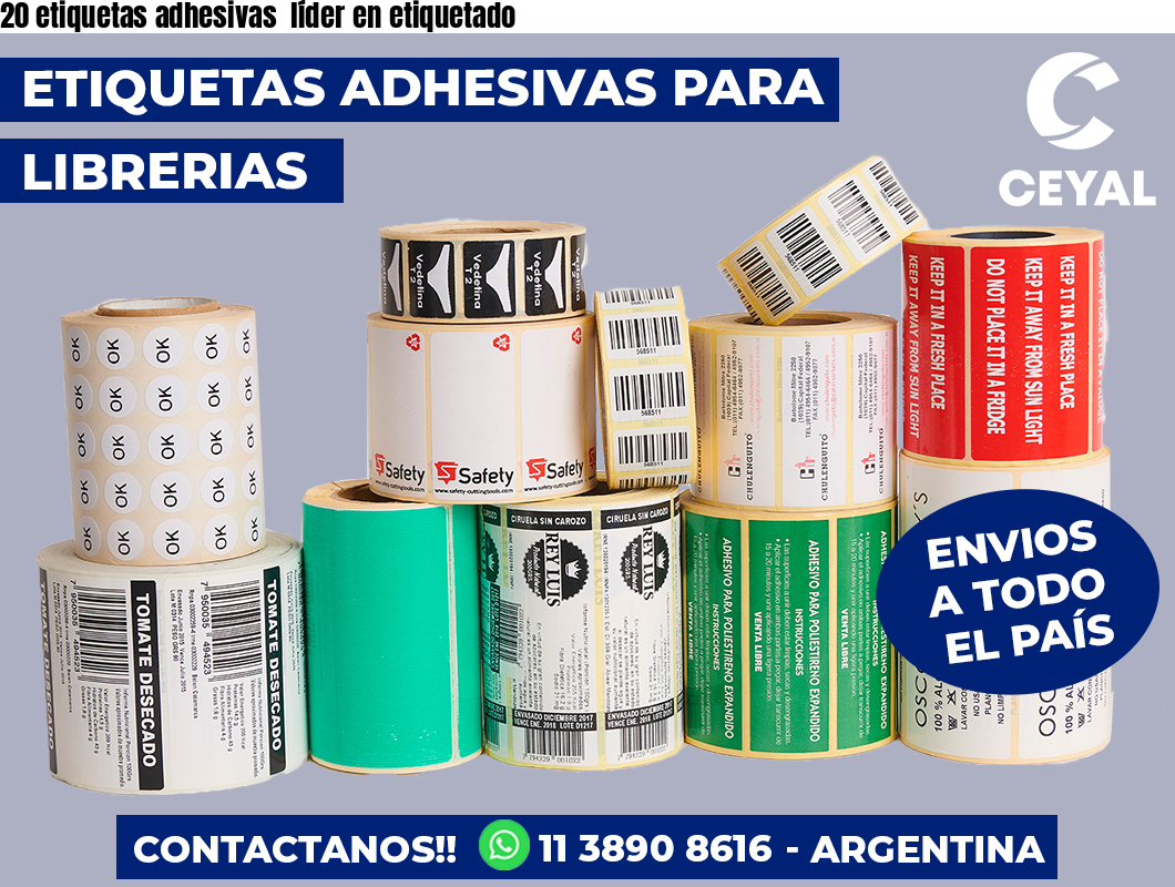 20 etiquetas adhesivas  líder en etiquetado