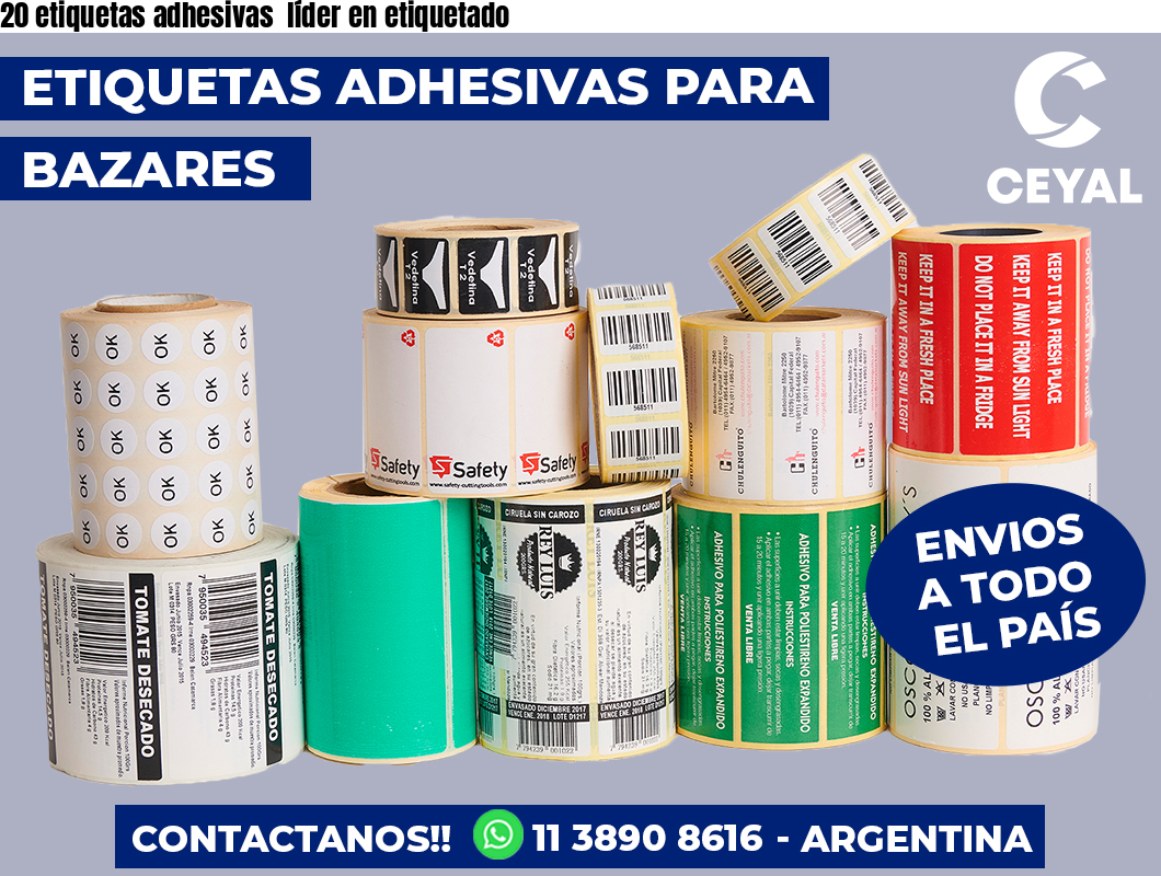 20 etiquetas adhesivas  líder en etiquetado
