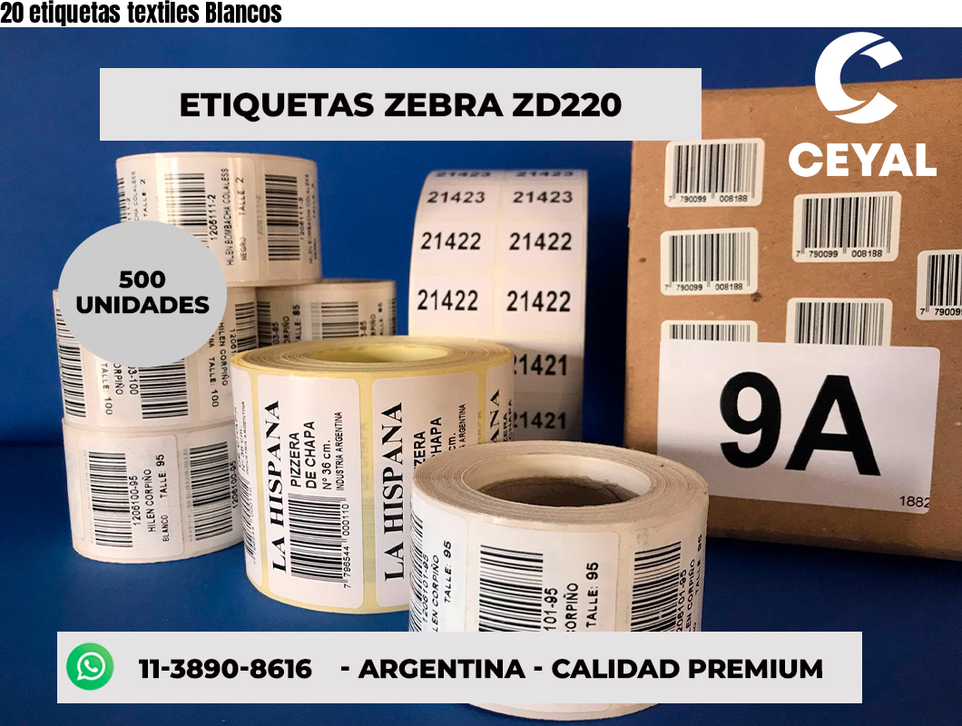 20 etiquetas textiles Blancos