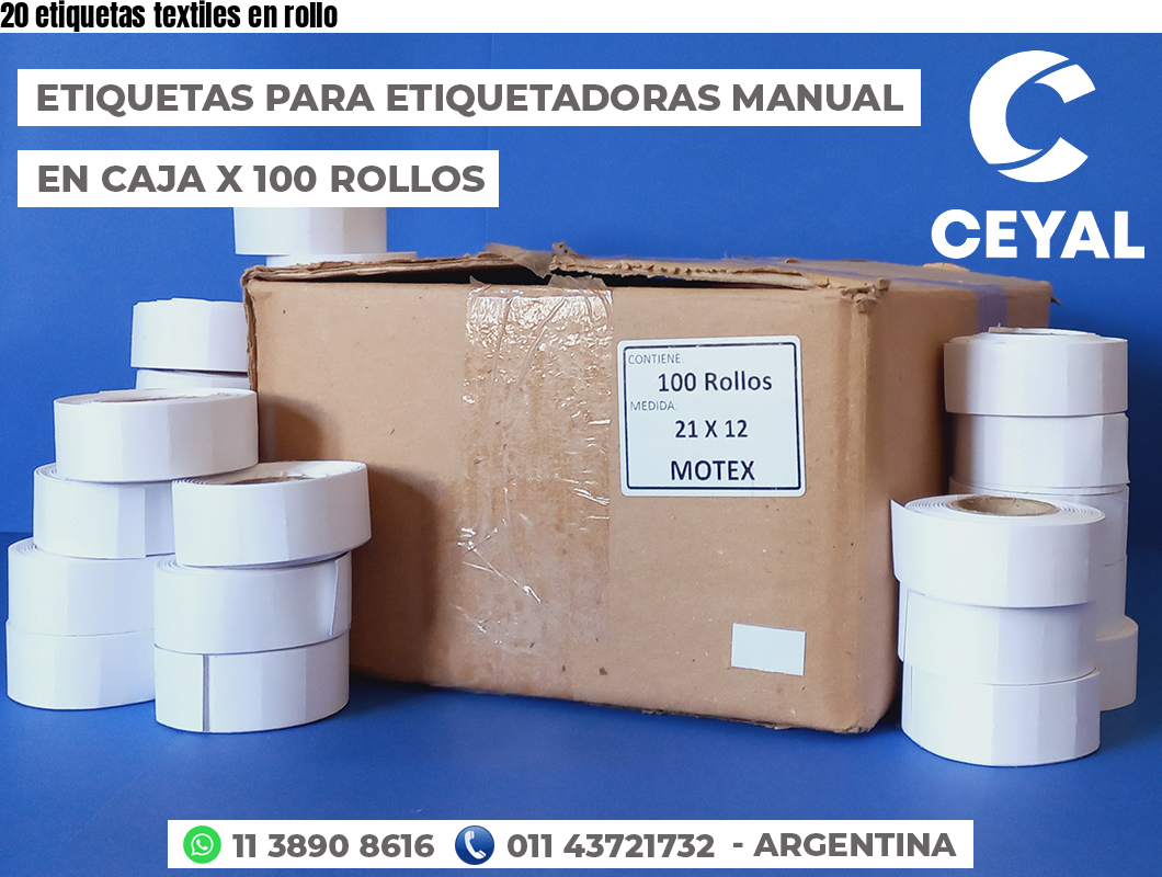 20 etiquetas textiles en rollo