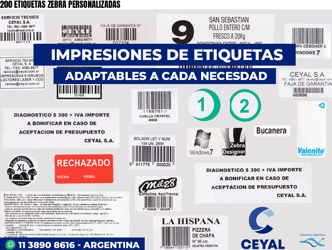 200 ETIQUETAS ZEBRA PERSONALIZADAS