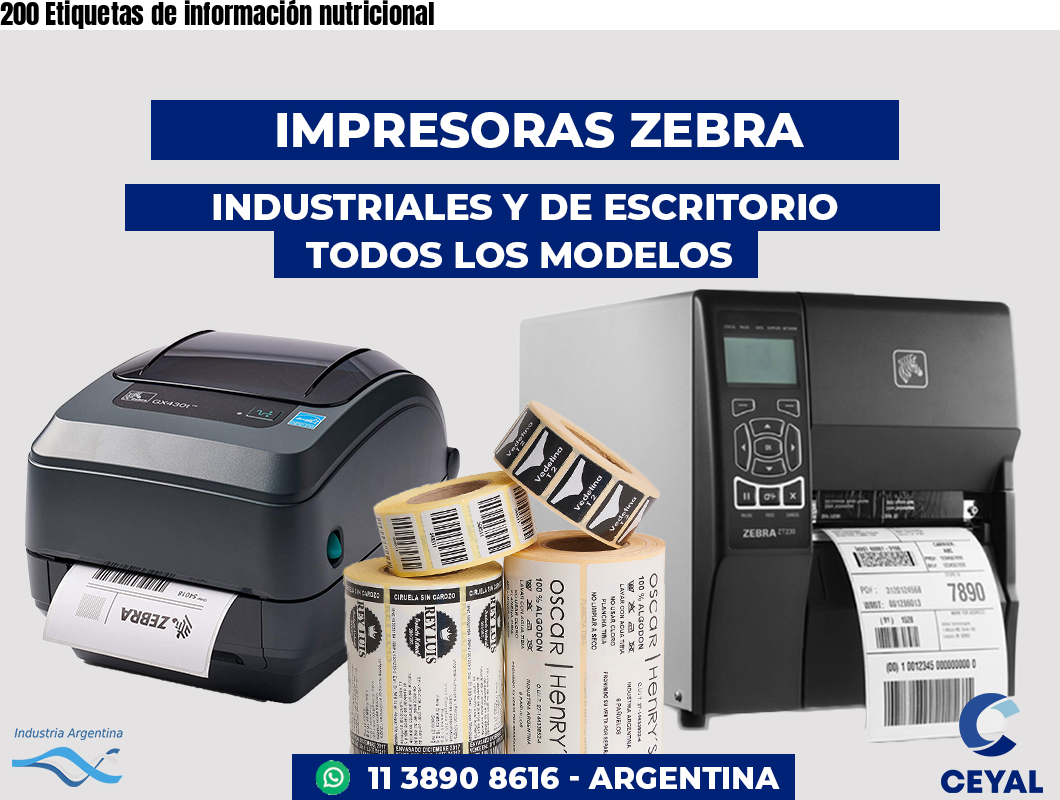 200 Etiquetas de información nutricional