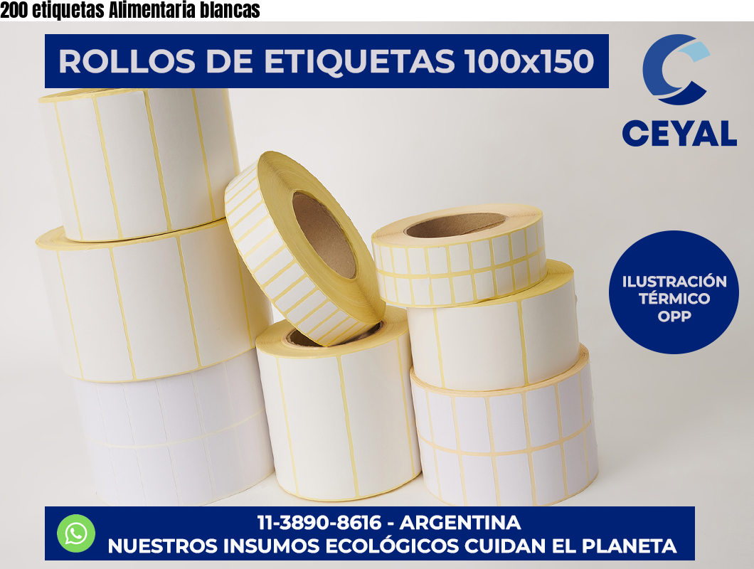 200 etiquetas Alimentaria blancas