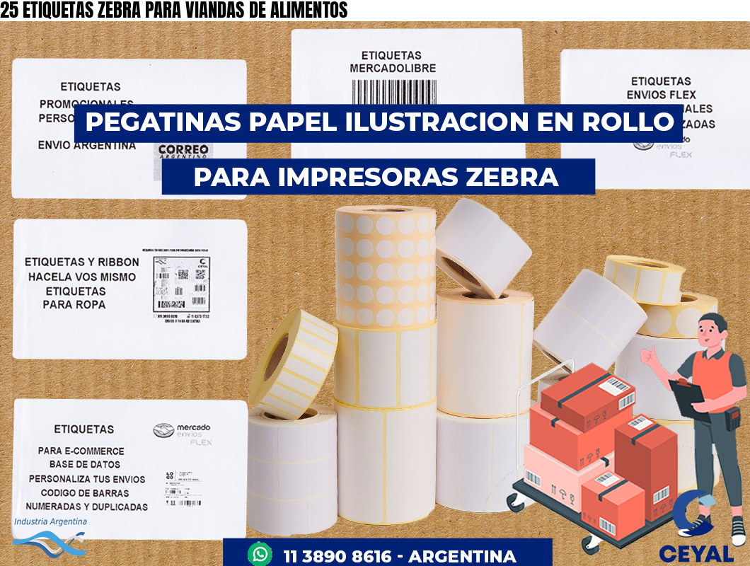25 ETIQUETAS ZEBRA PARA VIANDAS DE ALIMENTOS
